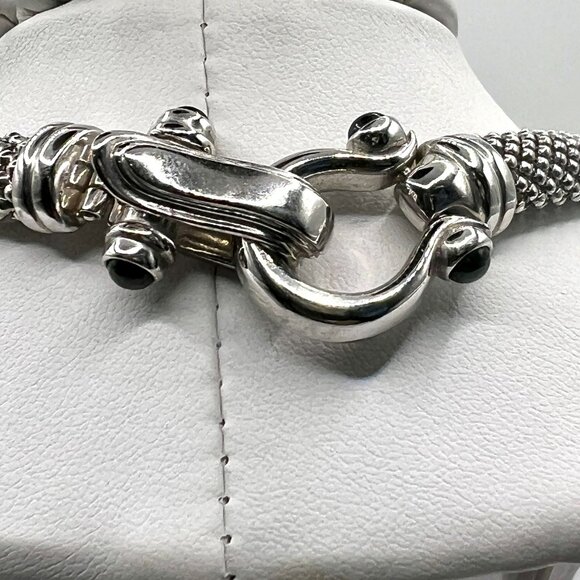 Sterling Silver & Onyx Mesh Necklace – Made in Italy | 18" Statement Chain - Picture 12 of 15